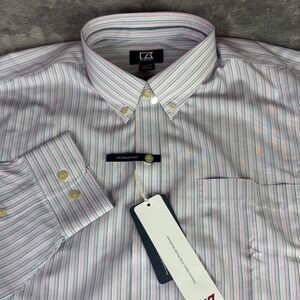 Cutter & Buck Shirt Mens XXL Multi‎ Stripe Wrinkle Free Cotton Button Down